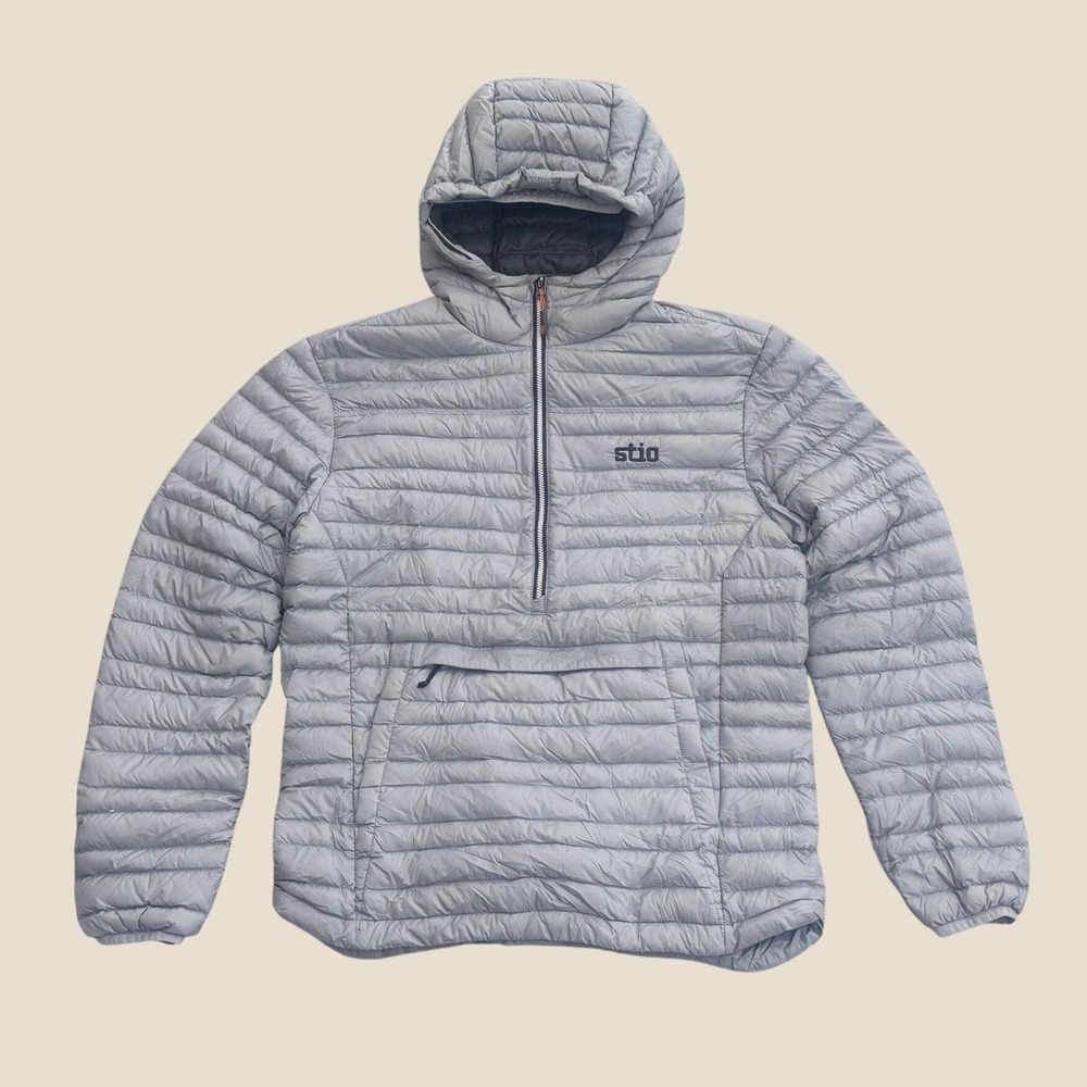 Stio Pinion Down Pullover Hooded Jacket Mens Small Grey Pertex